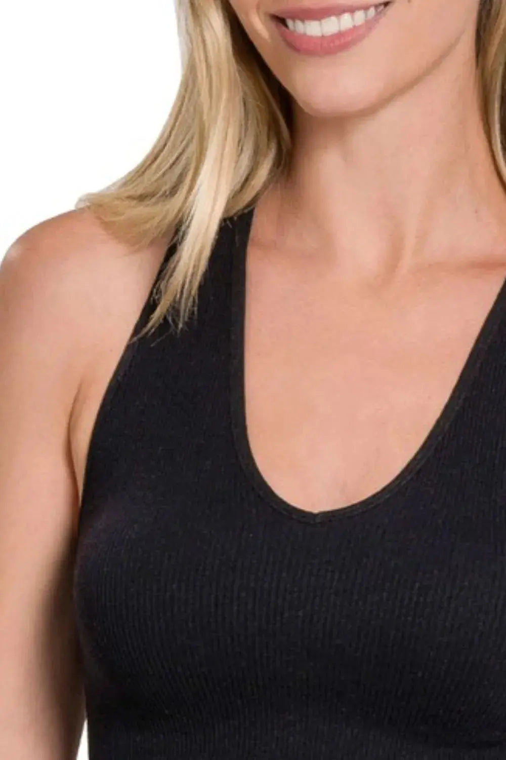 Zenana Seamless Ribbed Racerback Cropped Tank Top - Black