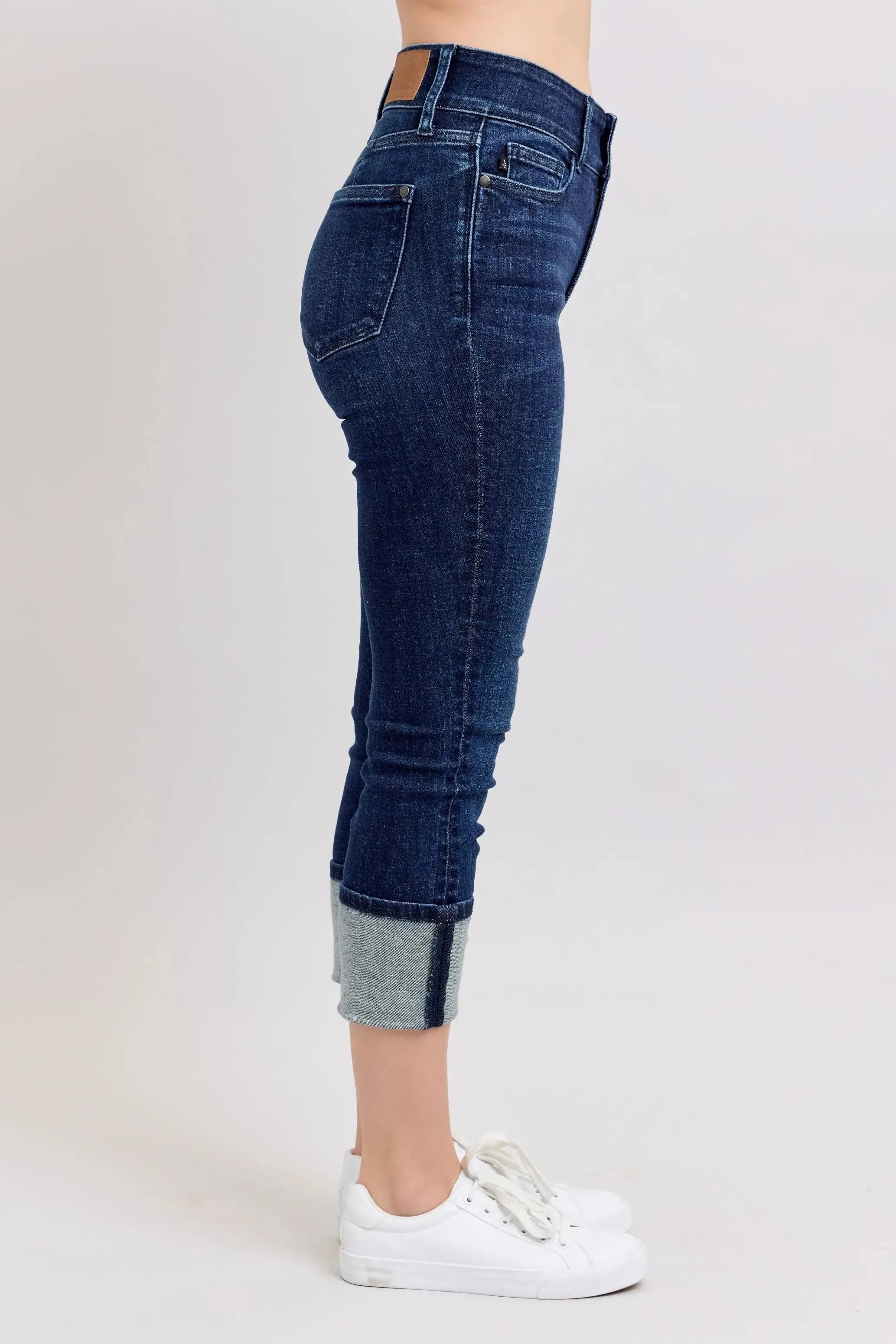 High-Waist Double Waist Band Skinny Leg Judy Blue Jeans
