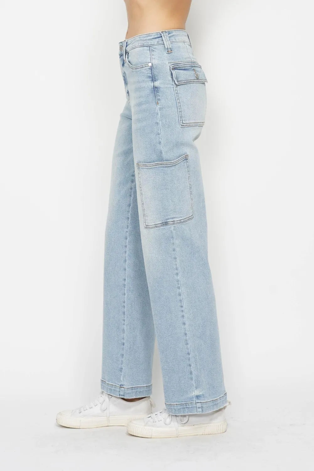 High Waist Cargo Pocket Straight Leg Judy Blue Jeans – Full Size