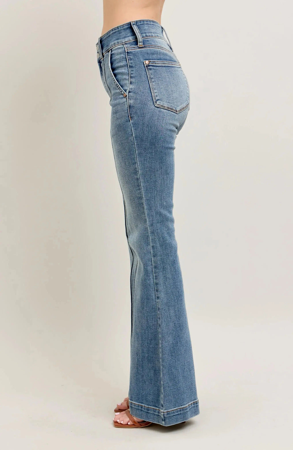 Plus Size High-Waist Flare Denim Judy Blue Jeans with Front Seam Detail