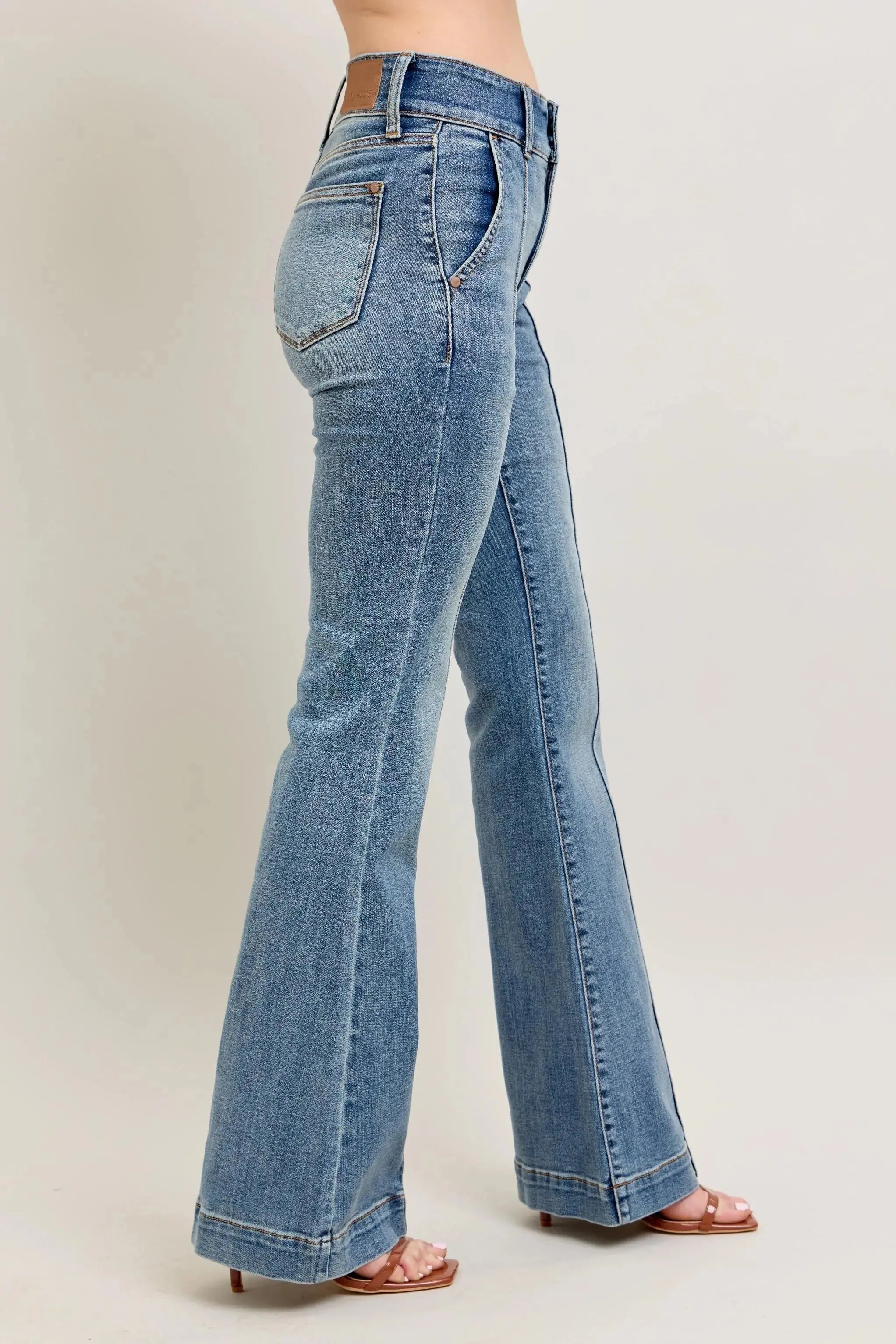 Plus Size High-Waist Flare Denim Judy Blue Jeans with Front Seam Detail