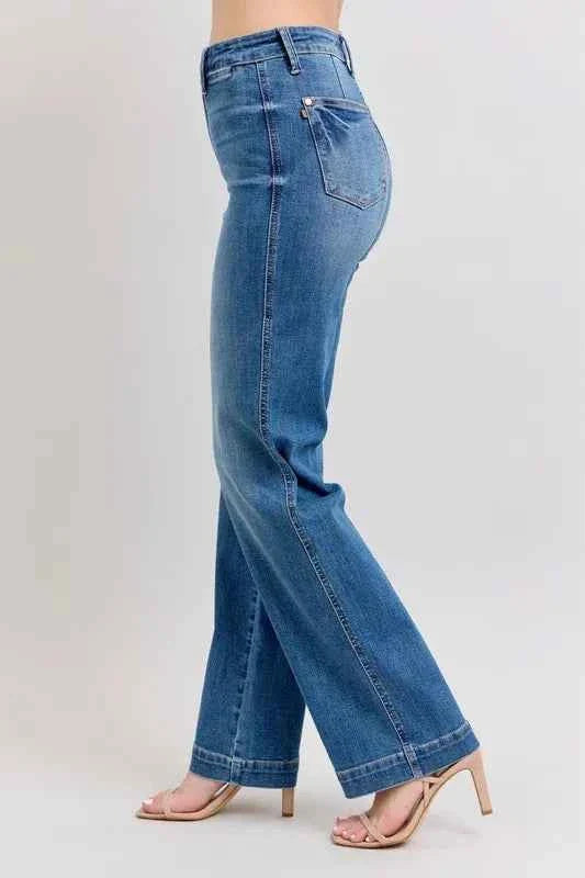 Plus Size High Waist Jeans - Judy Blue Full Size Contrast Thread Straight Women's Jeans