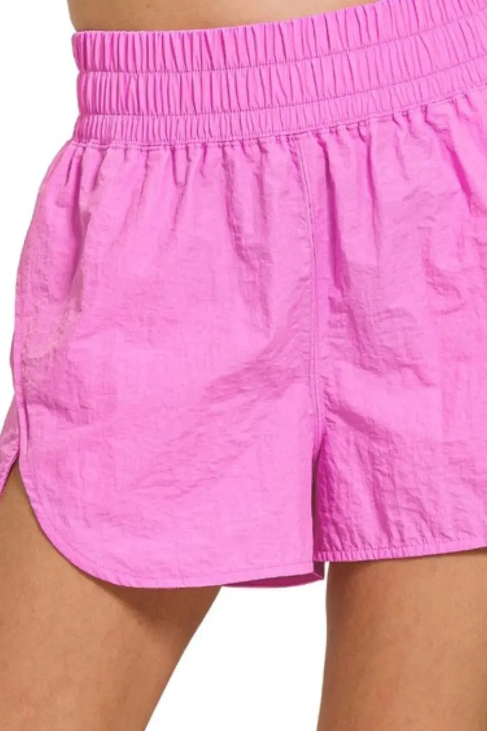 Zenana Pink Windbreaker Smocked Waistband Running Shorts for Women