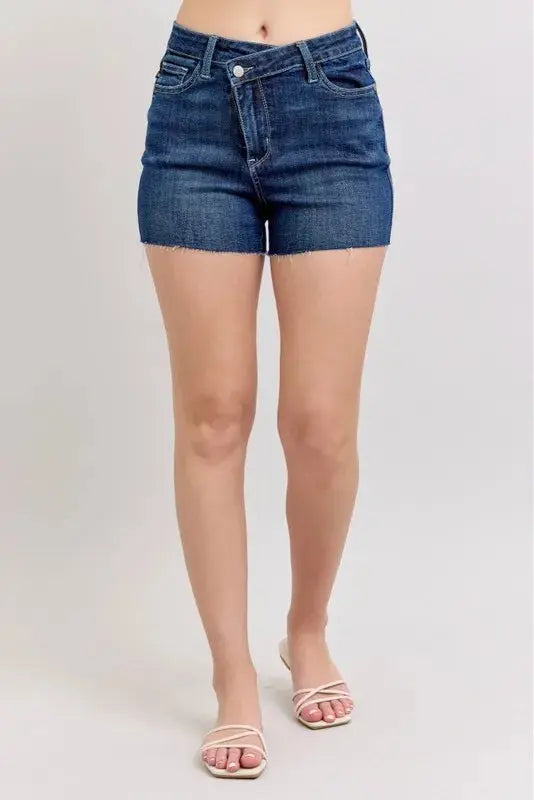 Judy Blue Jeans - Full Size High Waist Criss-Cross Waistband Denim Shorts