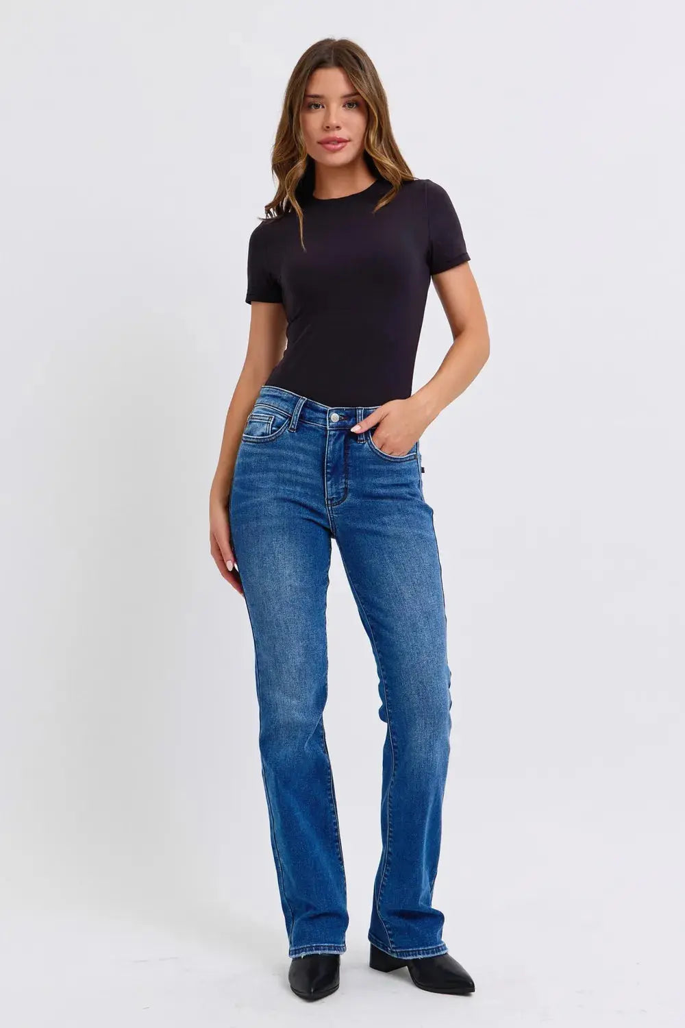 Full Size Run Mid-Rise Bootcut Judy Blue Jeans with Thermal Lining