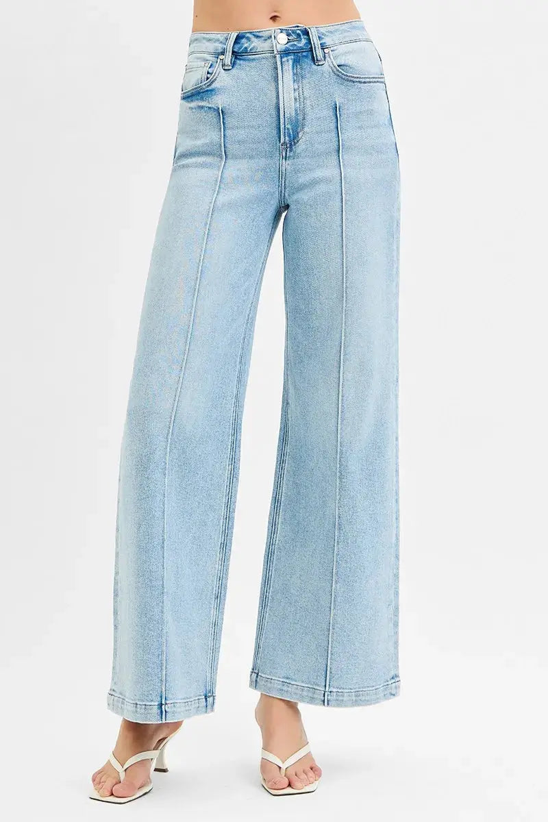 High Waist Wide Leg Pintuck RISEN Jeans – Full Size
