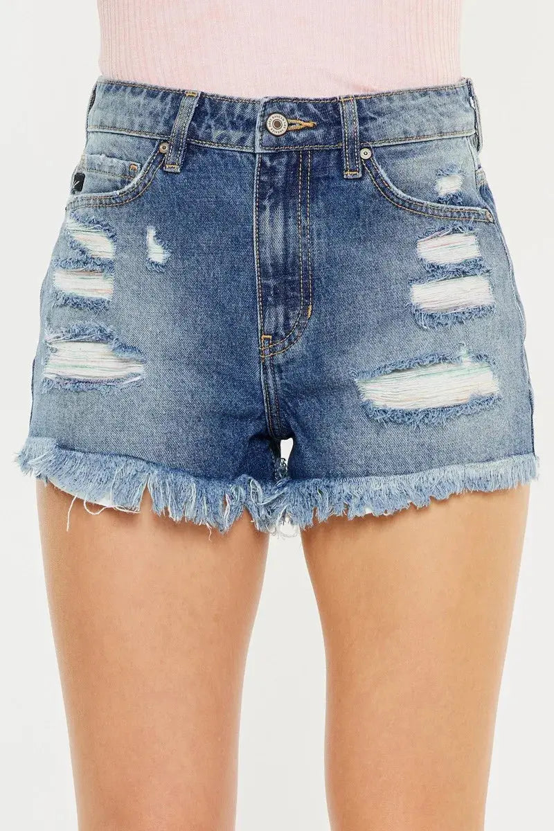 High Rise Raw Hem Kancan Denim Shorts