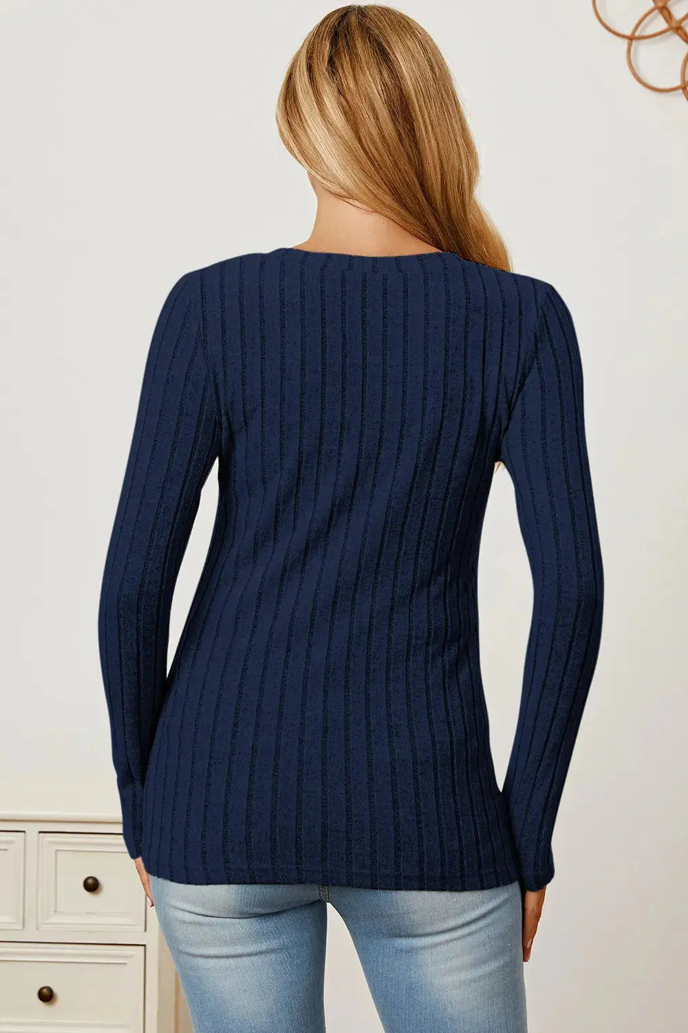 Basic Bae Full Size Ribbed V-Neck Long Sleeve T Shirt for Women