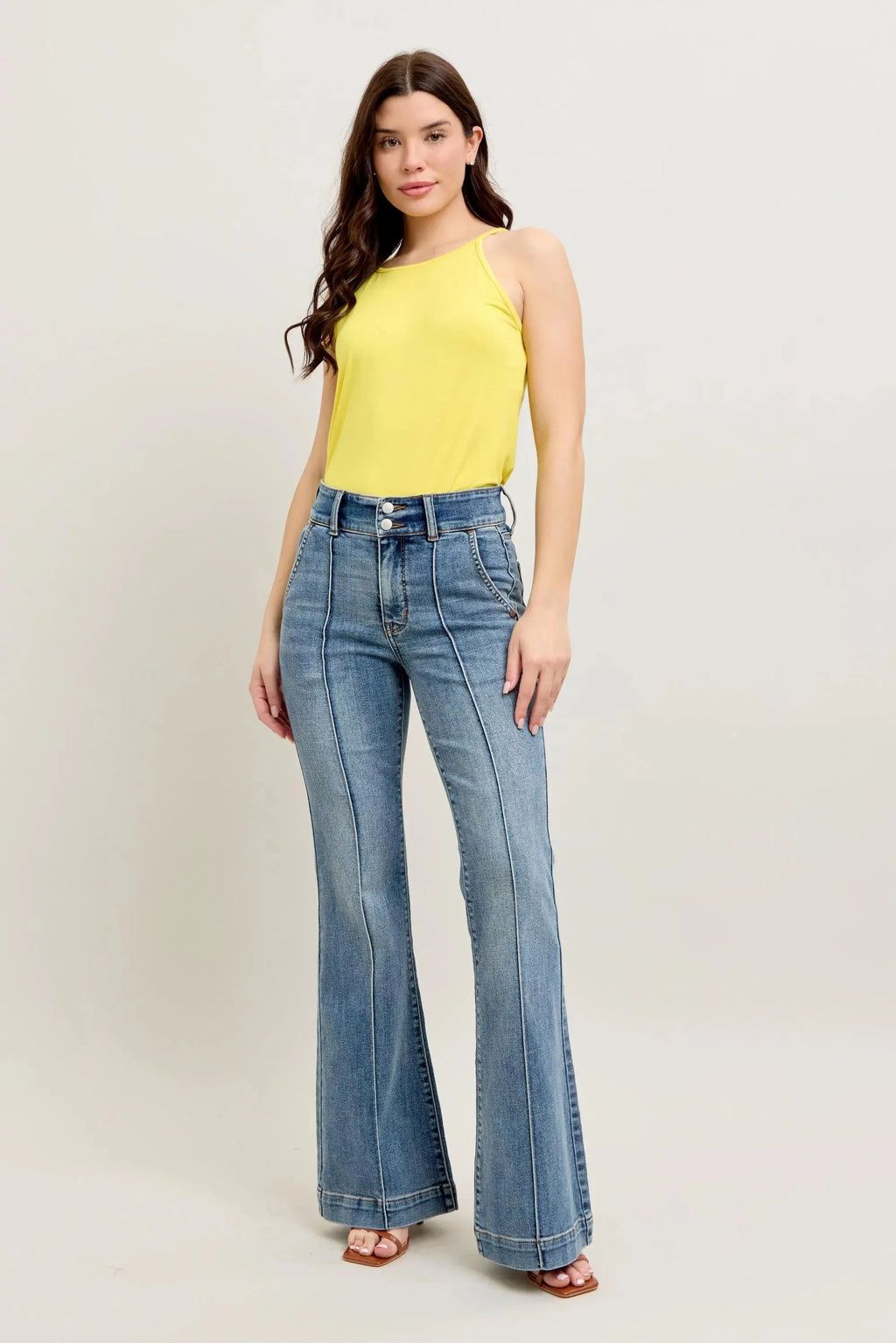 Plus Size High-Waist Flare Denim Judy Blue Jeans with Front Seam Detail