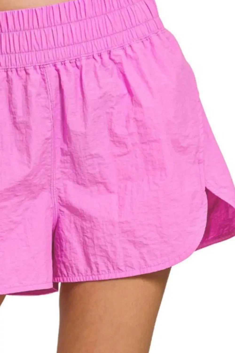 Zenana Pink Windbreaker Smocked Waistband Running Shorts for Women