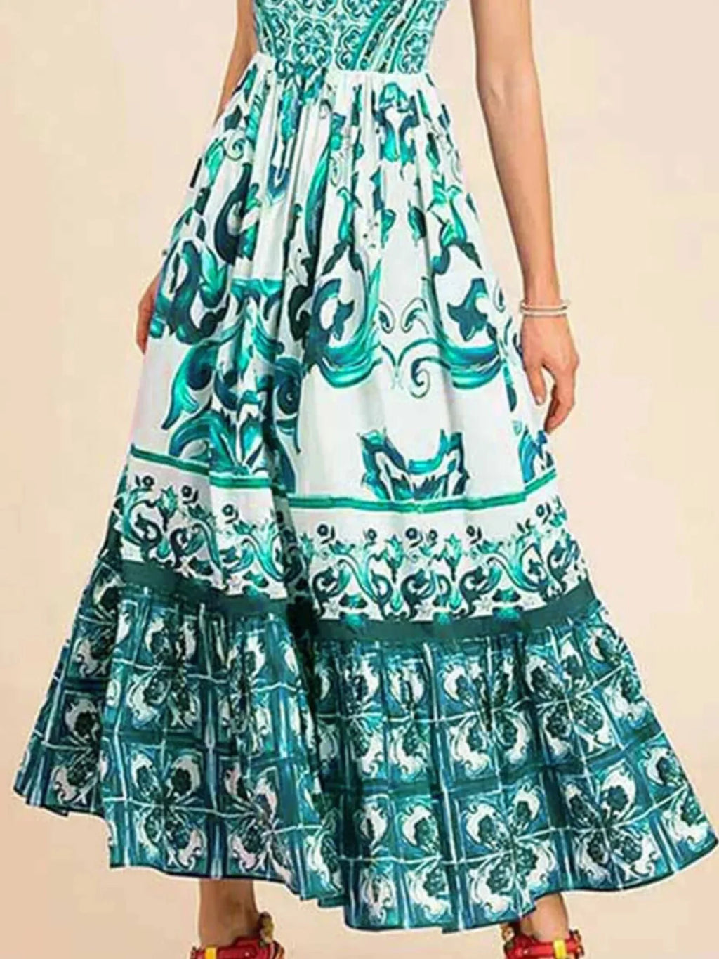 Full Size Boho Printed Sweetheart Neck Maxi Cami Dress
