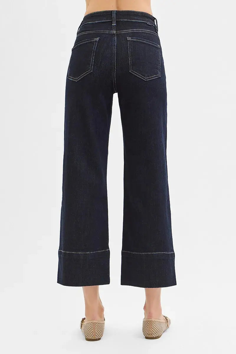 Tummy Control High Rise Crop Wide Seam Detailed RISEN Jeans
