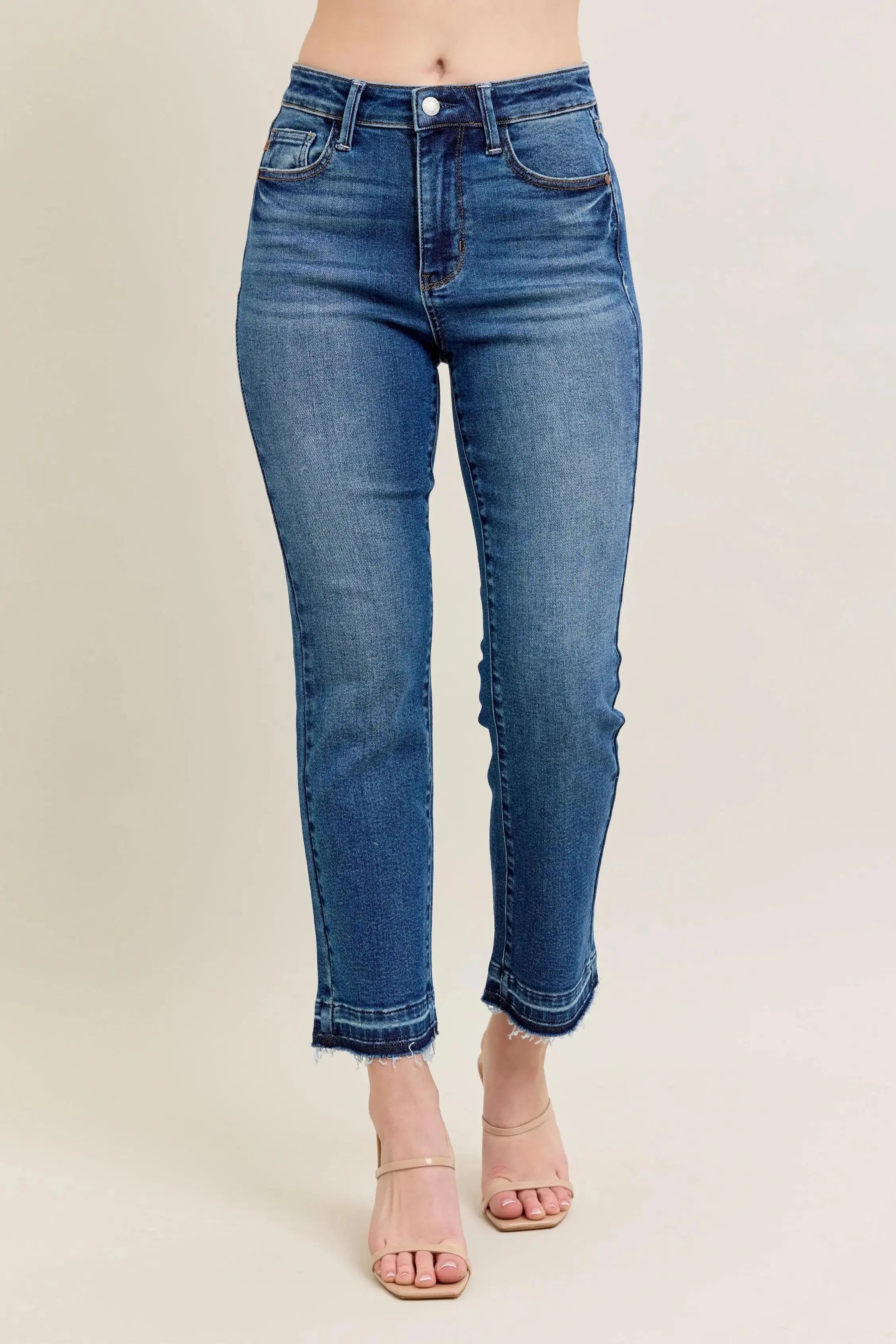 Full Size High Waist Vintage Wash Release Hem Kick Flare Judy Blue Jeans