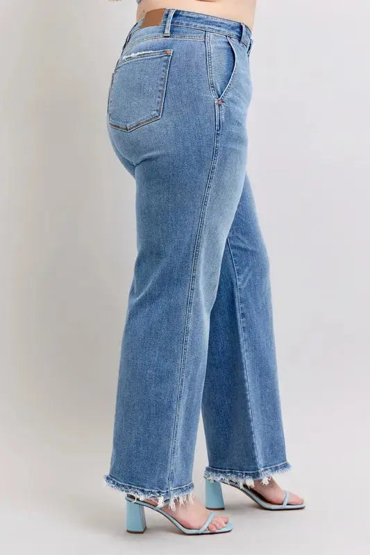 Judy Blue Full Size/Plus Size Raw Hem Wide Leg Jeans