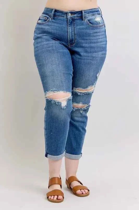 Judy Blue Plus Size Boyfriend Jeans in Vintage Wash for Women