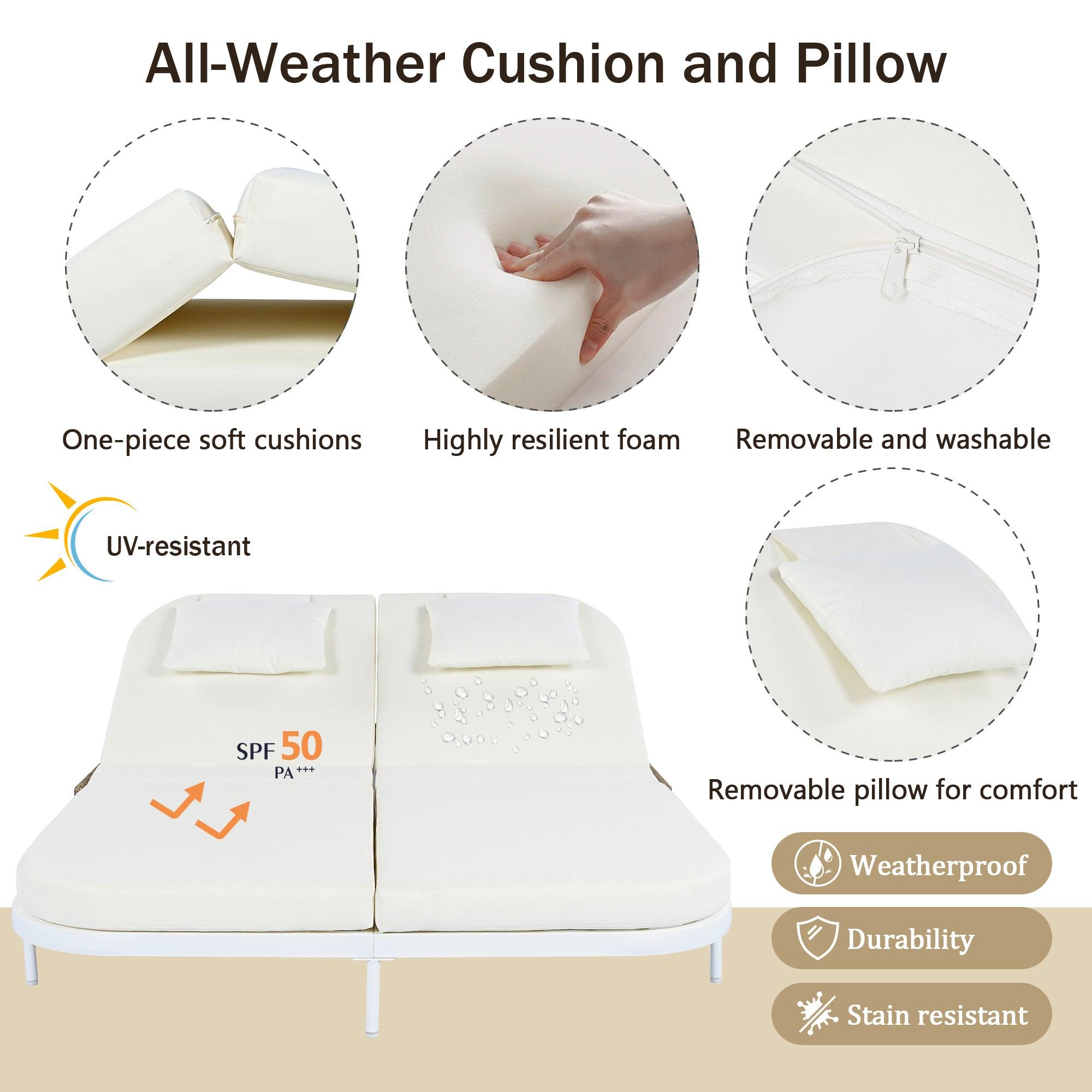 Outdoor Daybed, Patio Rattan Daybed with 5-Position Adjustable Backrest and Removable Cushions & Pillows for Garden, Backyard, Poolside