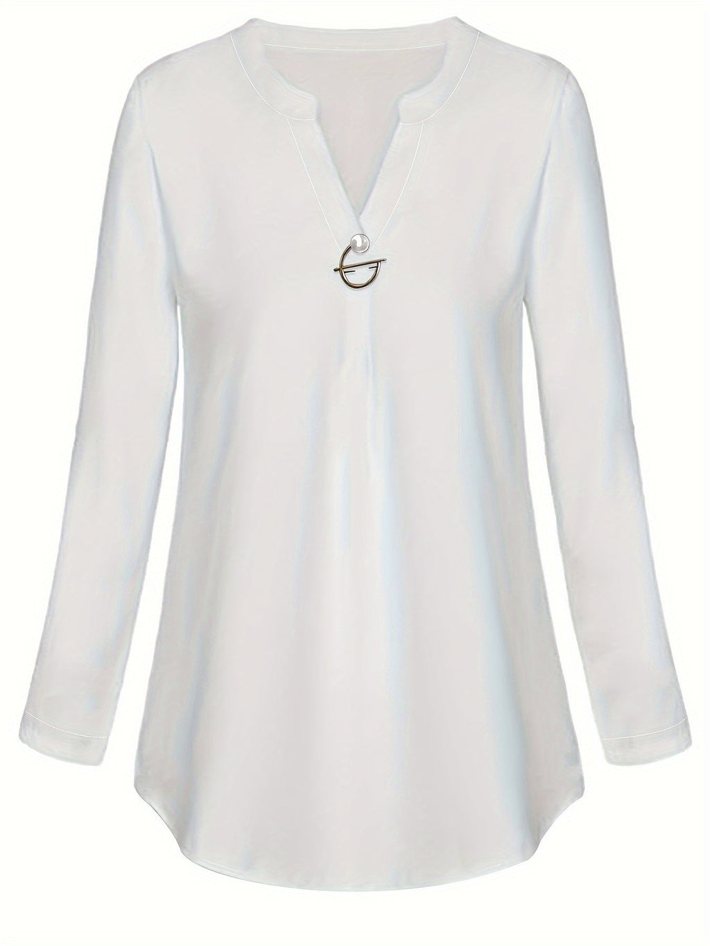 Women's Pearl Button Blouse - Long Sleeved Casual Versatile Top
