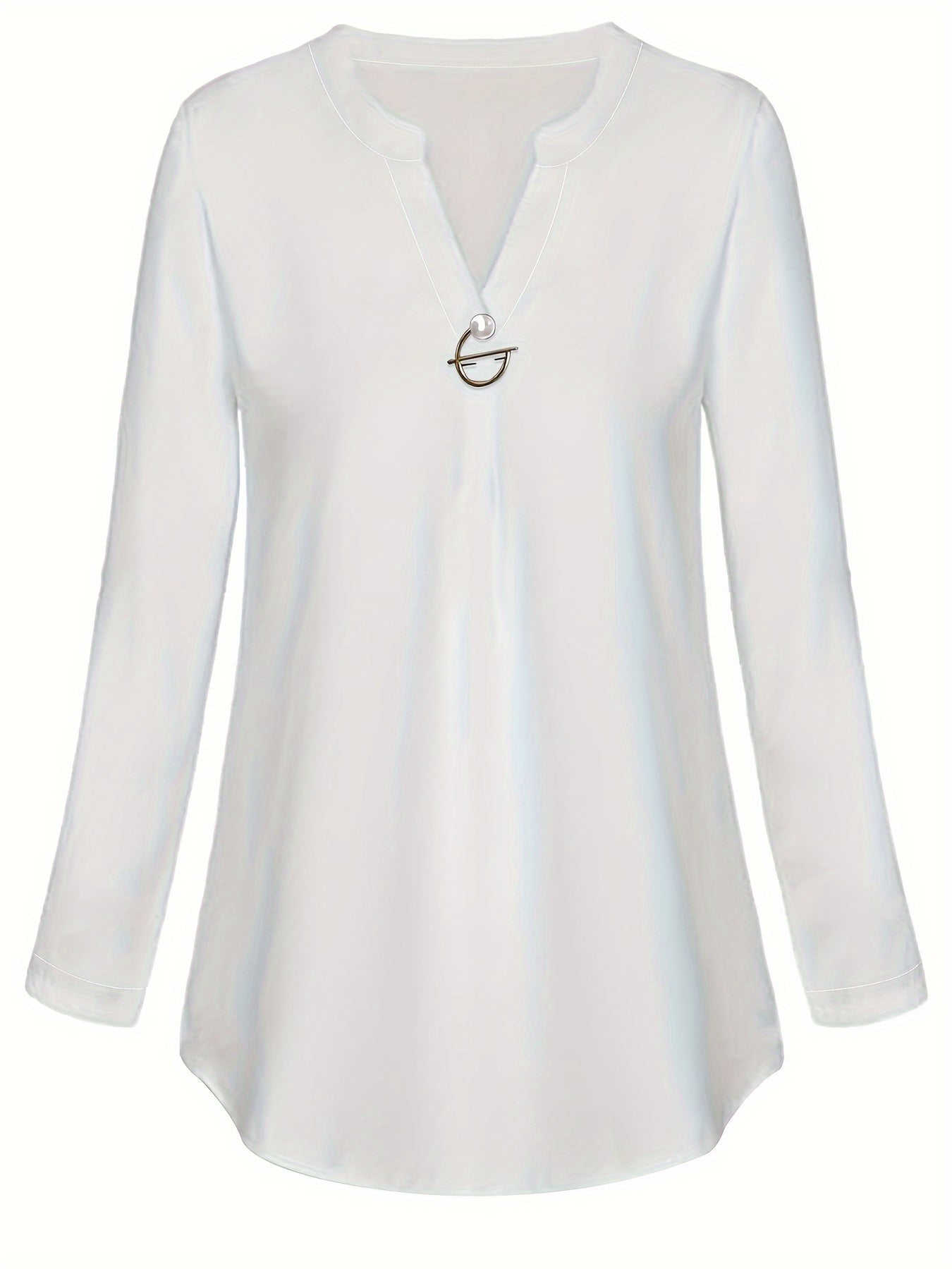 Women's Pearl Button Blouse - Long Sleeved Casual Versatile Top