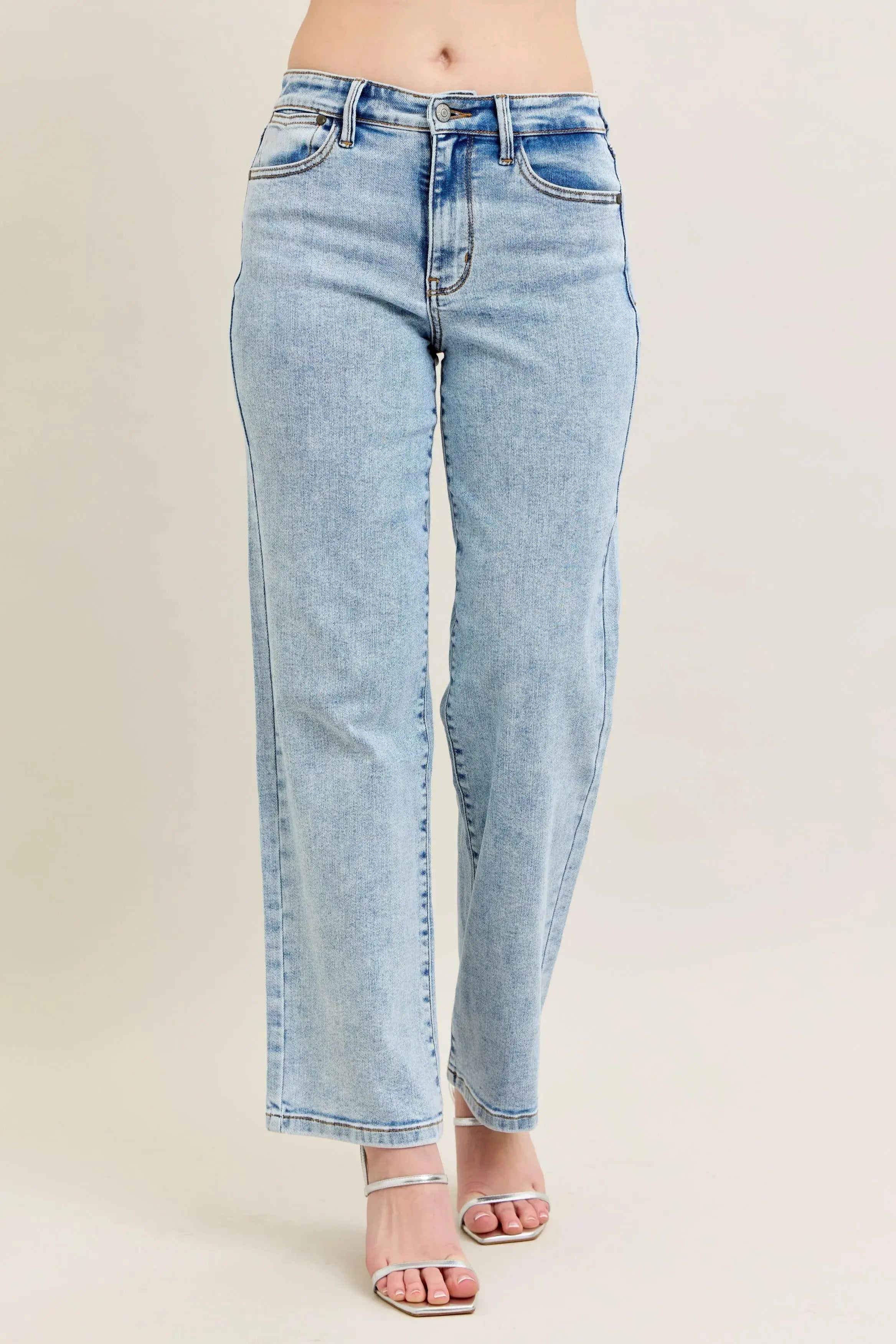 High Waist Stone Wash Straight Leg Judy Blue Jeans – Full & Plus Size