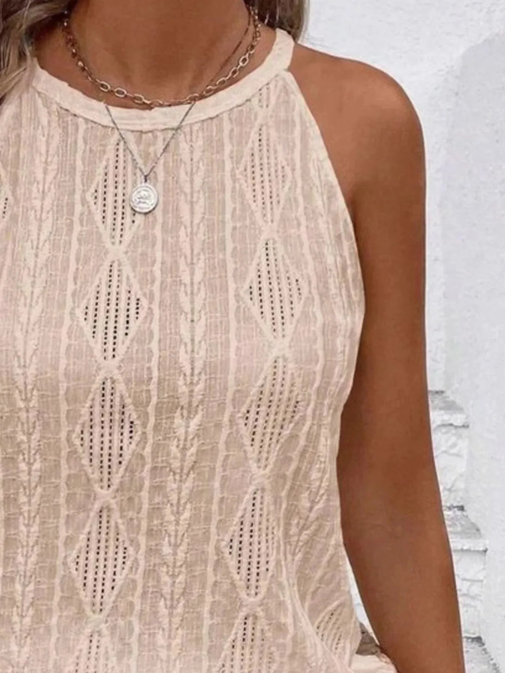 Round Neck Eyelet Textured Tank Top