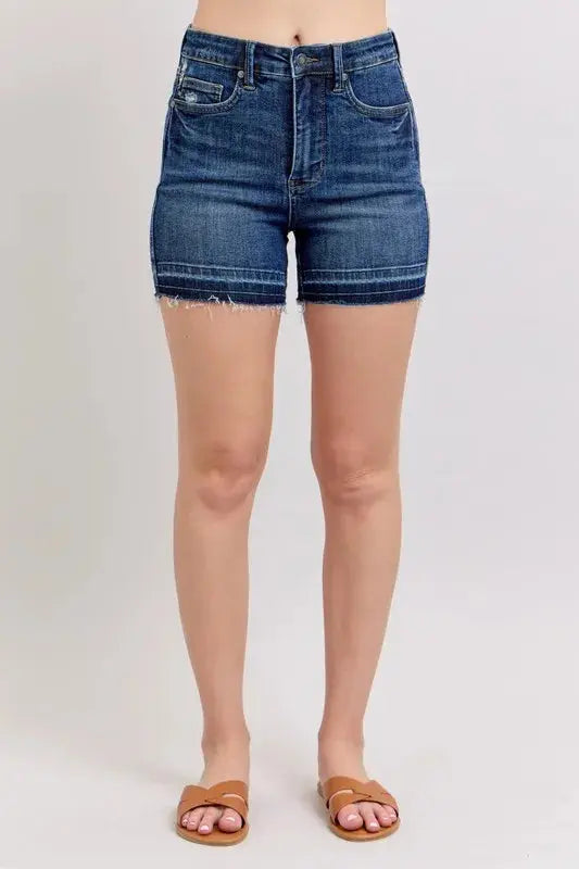 Judy Blue Jeans - Plus Size High Waist Tummy Control Destroy Release Hem Denim Shorts