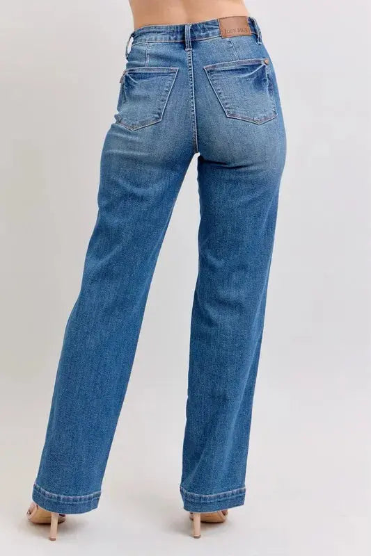 Judy Blue Full Size/Plus Size High Waist Contrast Thread Straight Jeans