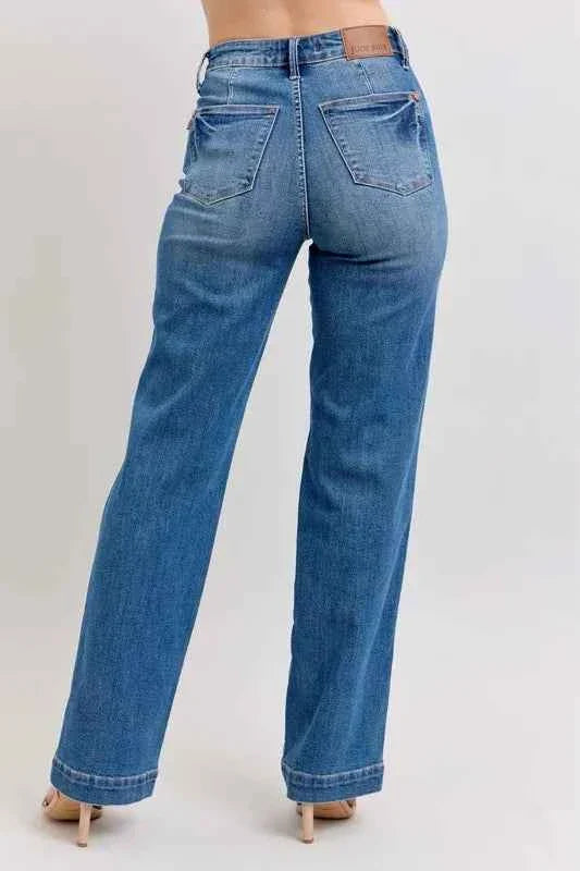 Plus Size High Waist Jeans - Judy Blue Full Size Contrast Thread Straight Women's Jeans