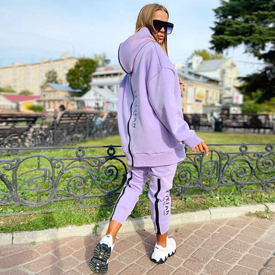 Long Hoodie Sweatsuit Jogger Pantsuit - Comfortable Outfit