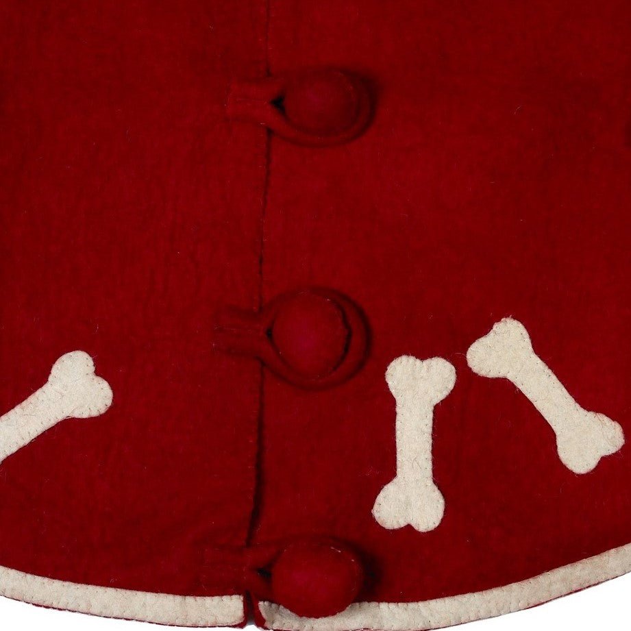 Dog Bones Red Christmas Tree Skirt Hand Felted Wool - 22" / 60" Arcadia Home
