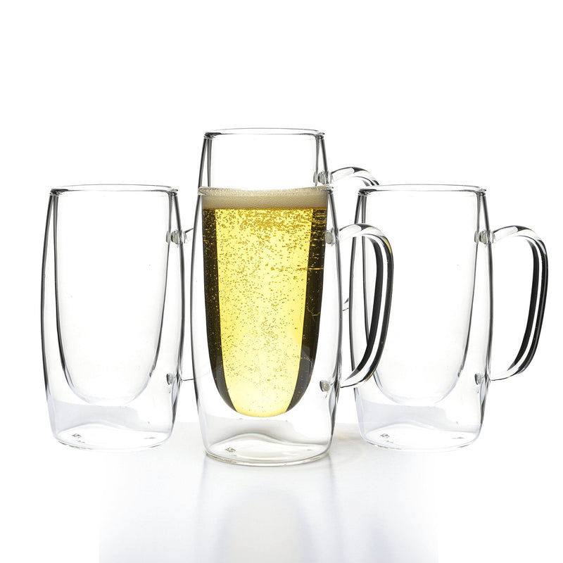 Double Walled Beer Drink Glass Mug with Handle - 12.5oz