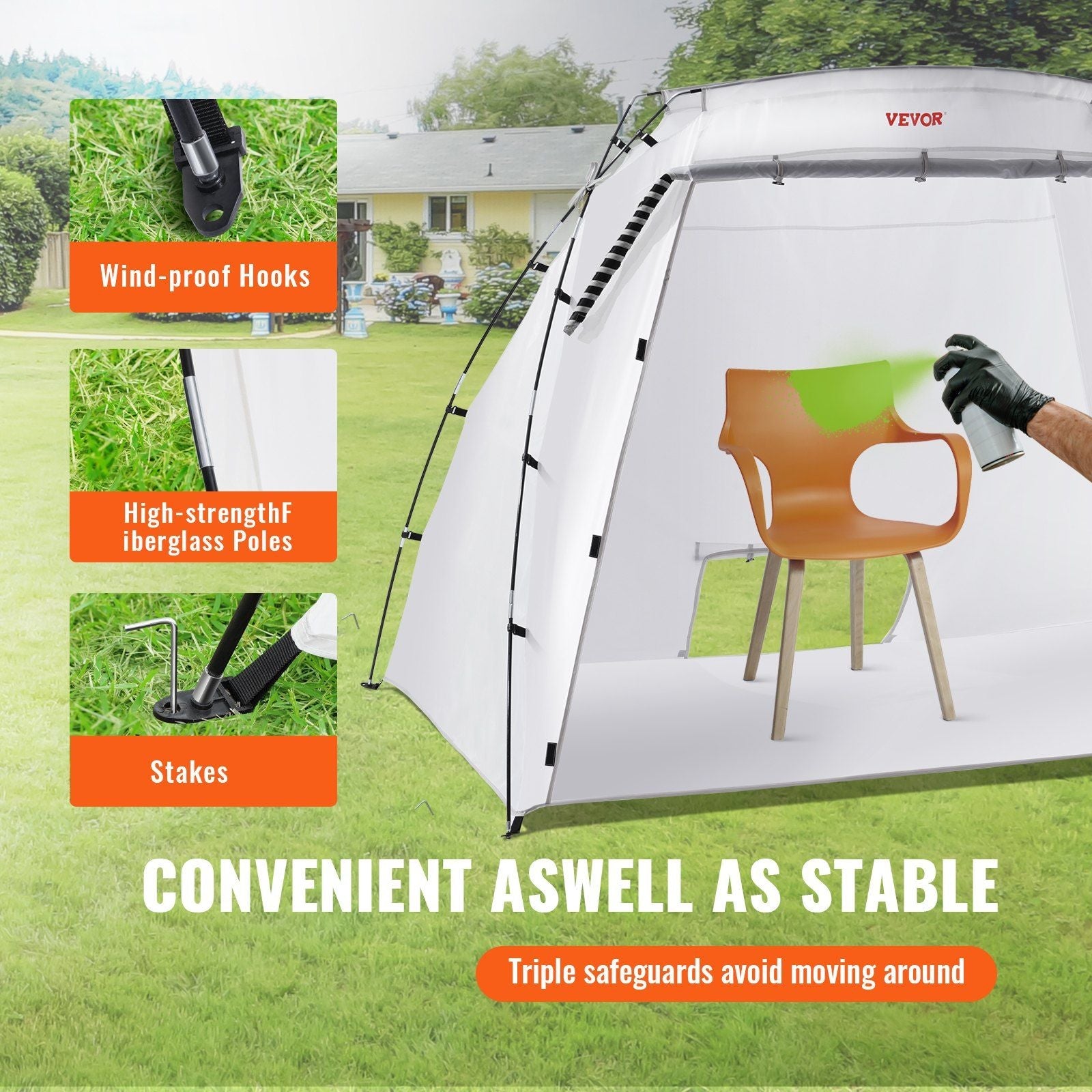 Portable Paint Booth, Larger Spray Paint Tent with Built-in Floor & Mesh Screen, Painting Tent Station for Furniture DIY Hobby Tool, 7.5x5.2x5.2ft Spray Paint Shelter