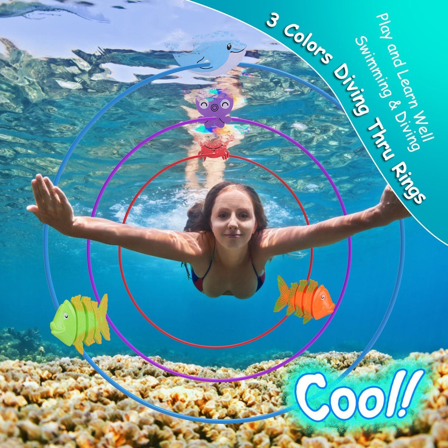 24PCS Kids Diving Pool Toys Set – Rings, Torpedoes, Volleyball