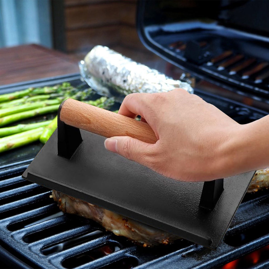 2-Piece Cast Iron Grill Press Set – Round & Rectangular Meat Smasher