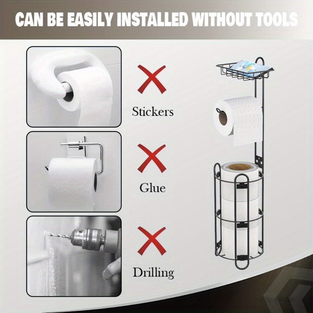 Toilet Paper Holder Stand, Black toilet Paper Holder Stand Stainless Steel Rustproof Tissue Roll Holder Floor Stand Storage for Bathroom