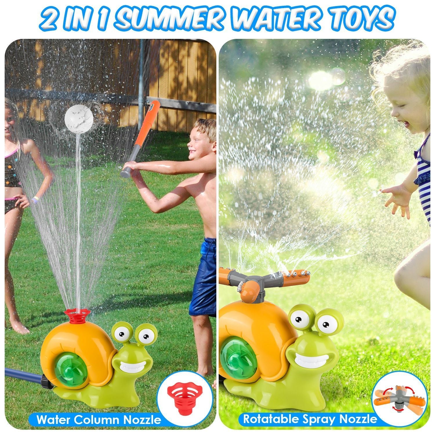 2-in-1 Snail Baseball Sprinkler – Rotating Summer Water Toy