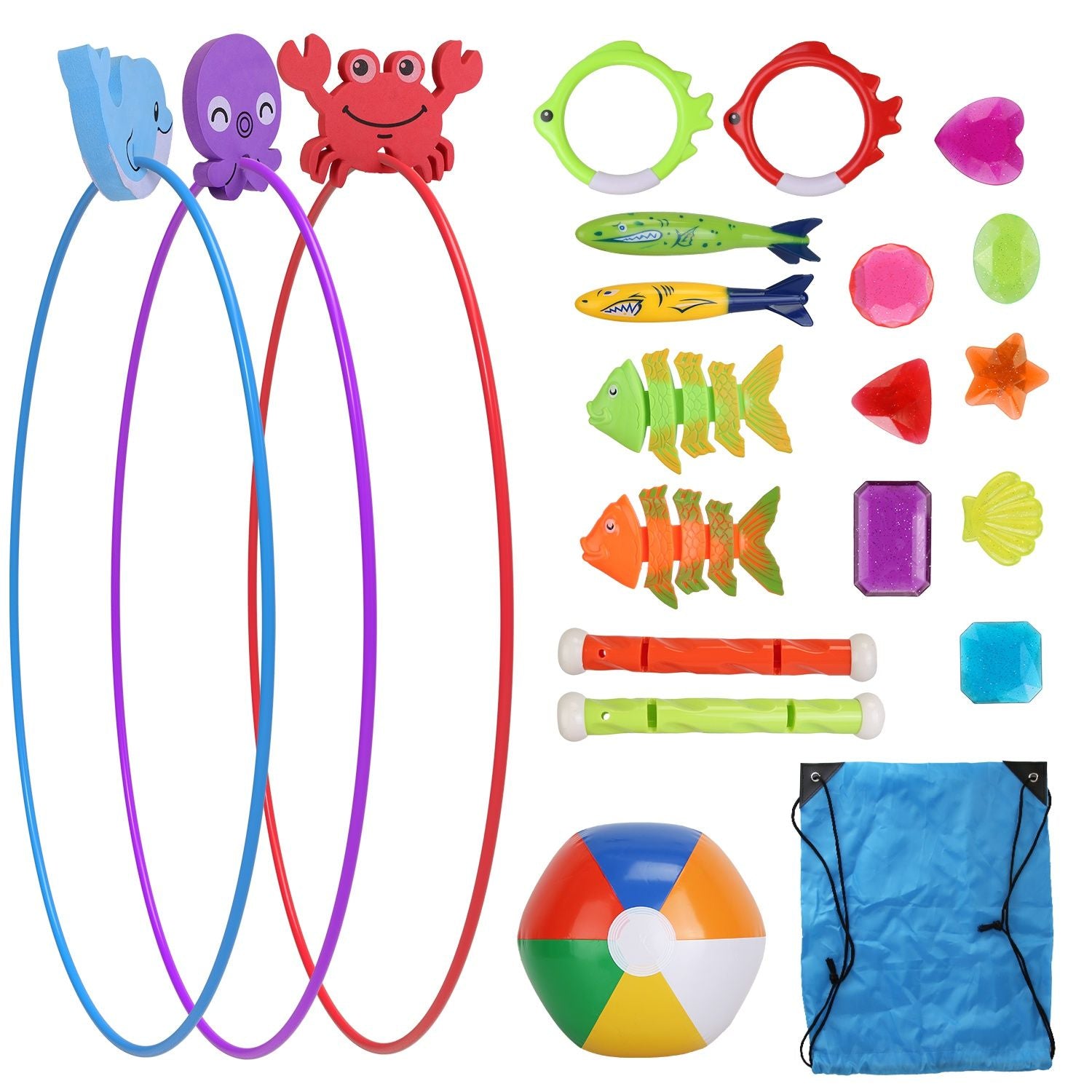 24PCS Kids Diving Pool Toys Set – Rings, Torpedoes, Volleyball