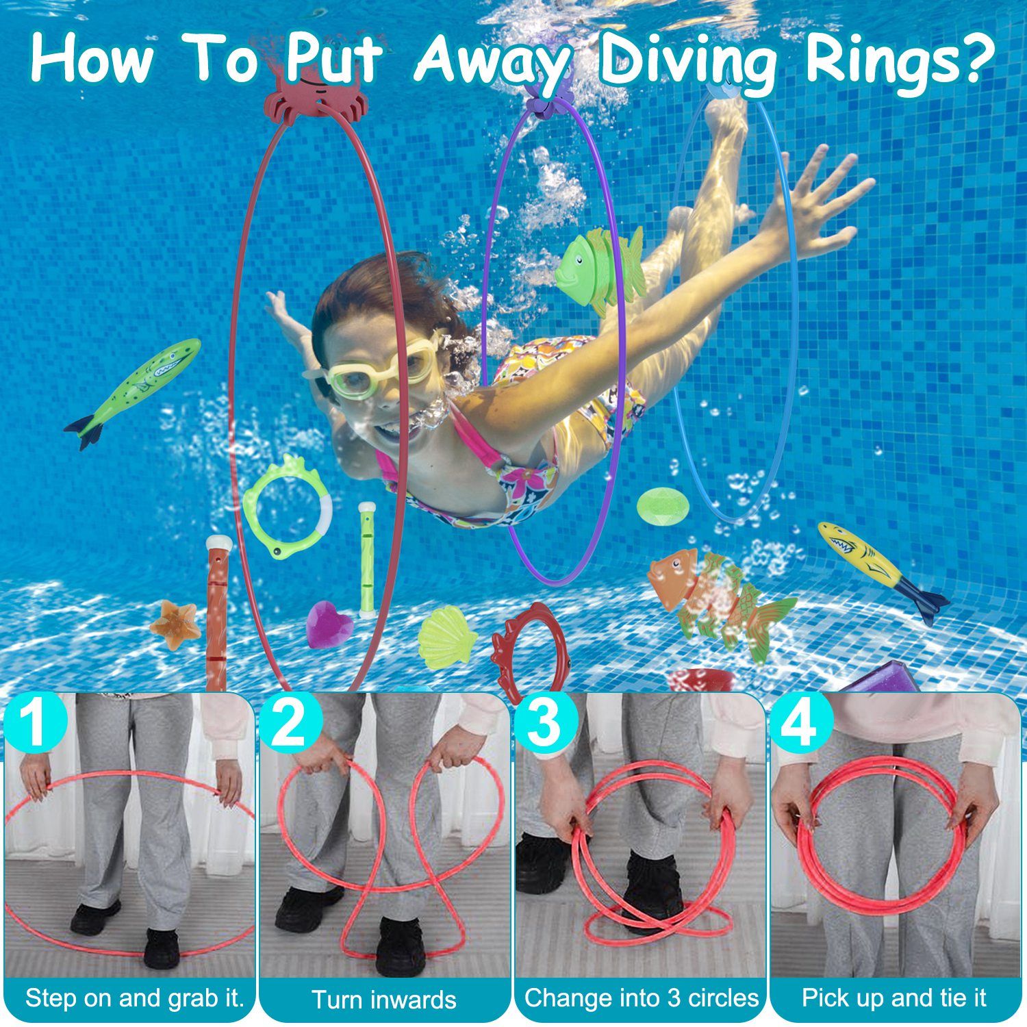 24PCS Kids Diving Pool Toys Set – Rings, Torpedoes, Volleyball