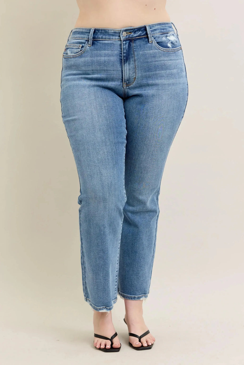 Full Size Mid Rise Wash Destroy Hem Bootcut Judy Blue Jeans