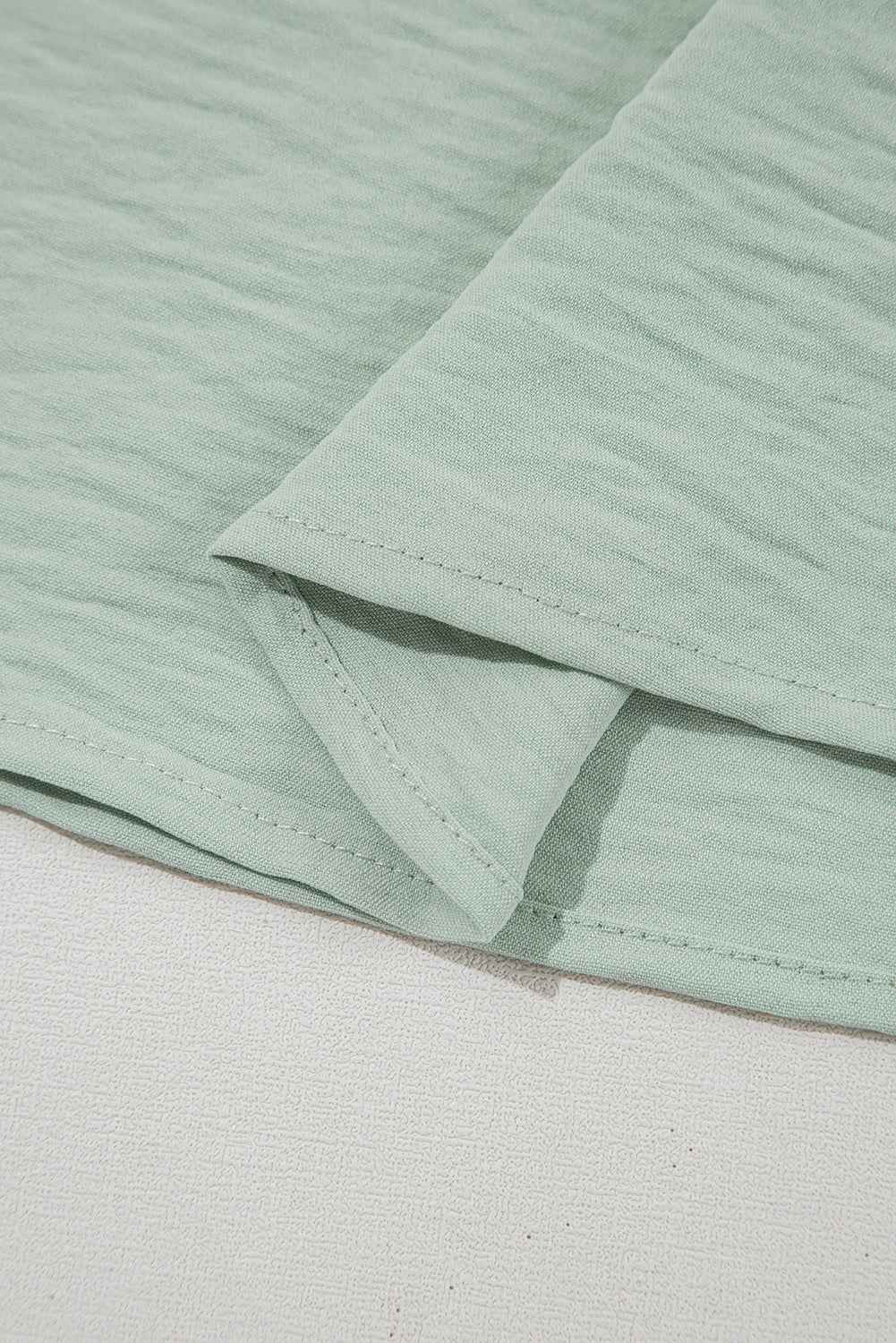 Aqua Ruffle Sleeve Blouse - Clearly Aqua Solid Color Crinkled Top