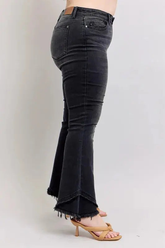 Judy Blue Full Size/Plus Size High Waist Flare w/ Mock Fray Tulip Hem