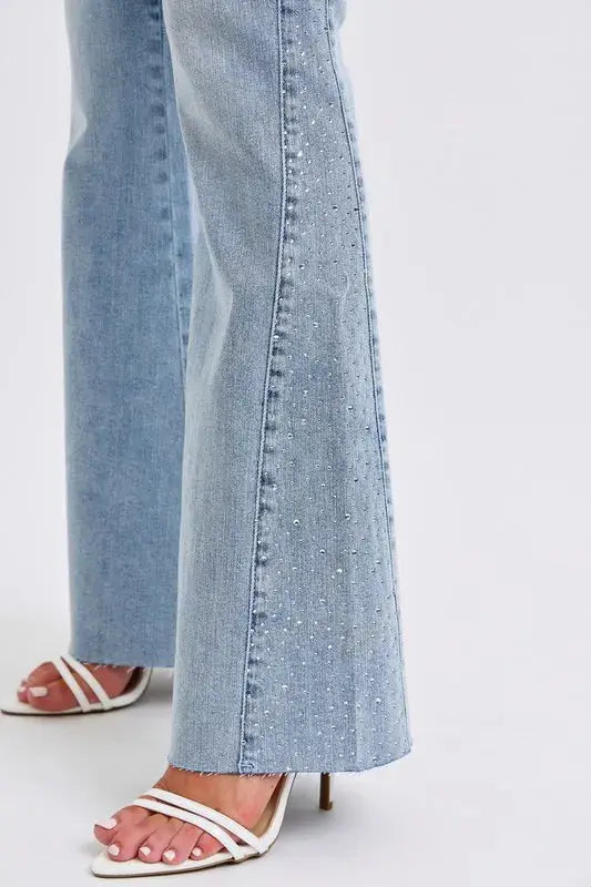 Mid Rise Rhinestone Side Panel Flare Judy Blue Jeans