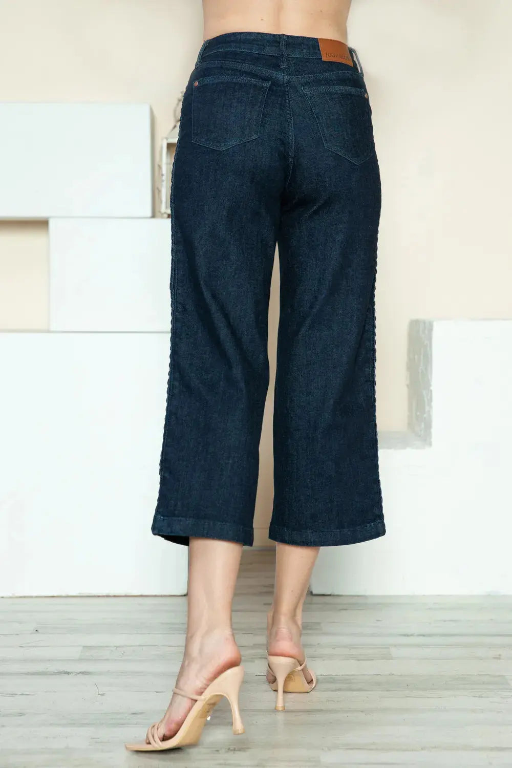 Judy Blue Full Size/Plus Size Side Seam Braid Detail Crop Wide Leg Jeans