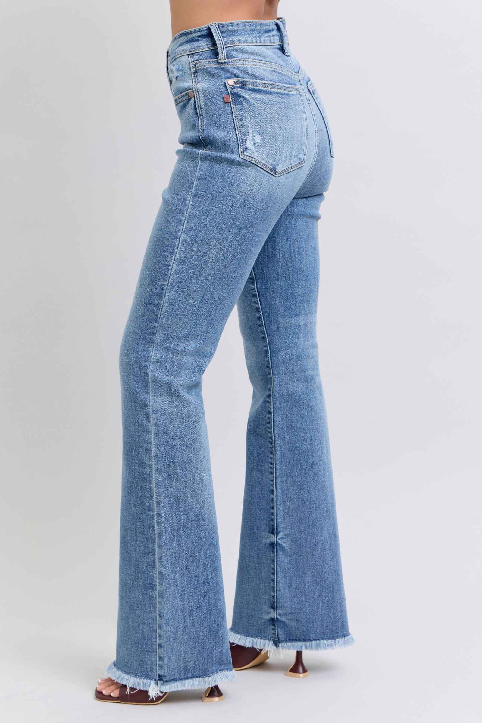 Judy Blue High Rise Bootcut Jeans with Raw Hem for Women's Jeans