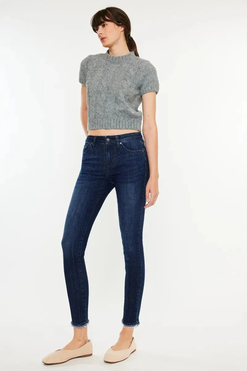 Kancan High-Rise Slim Fit Cropped Raw Hem Jeans