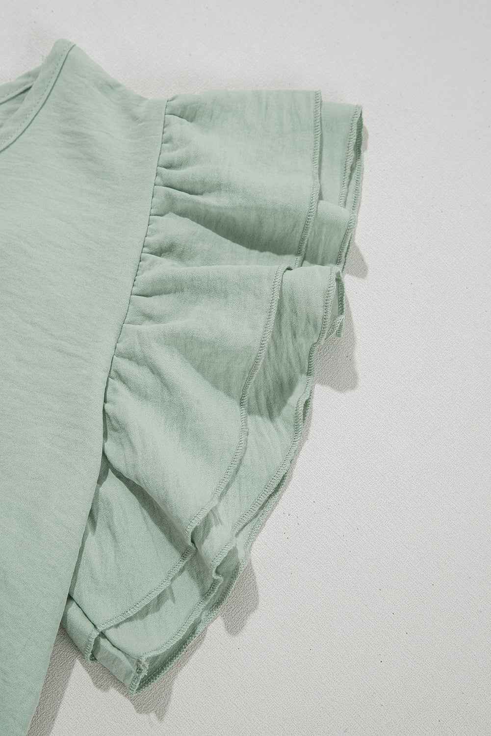 Aqua Ruffle Sleeve Blouse - Clearly Aqua Solid Color Crinkled Top