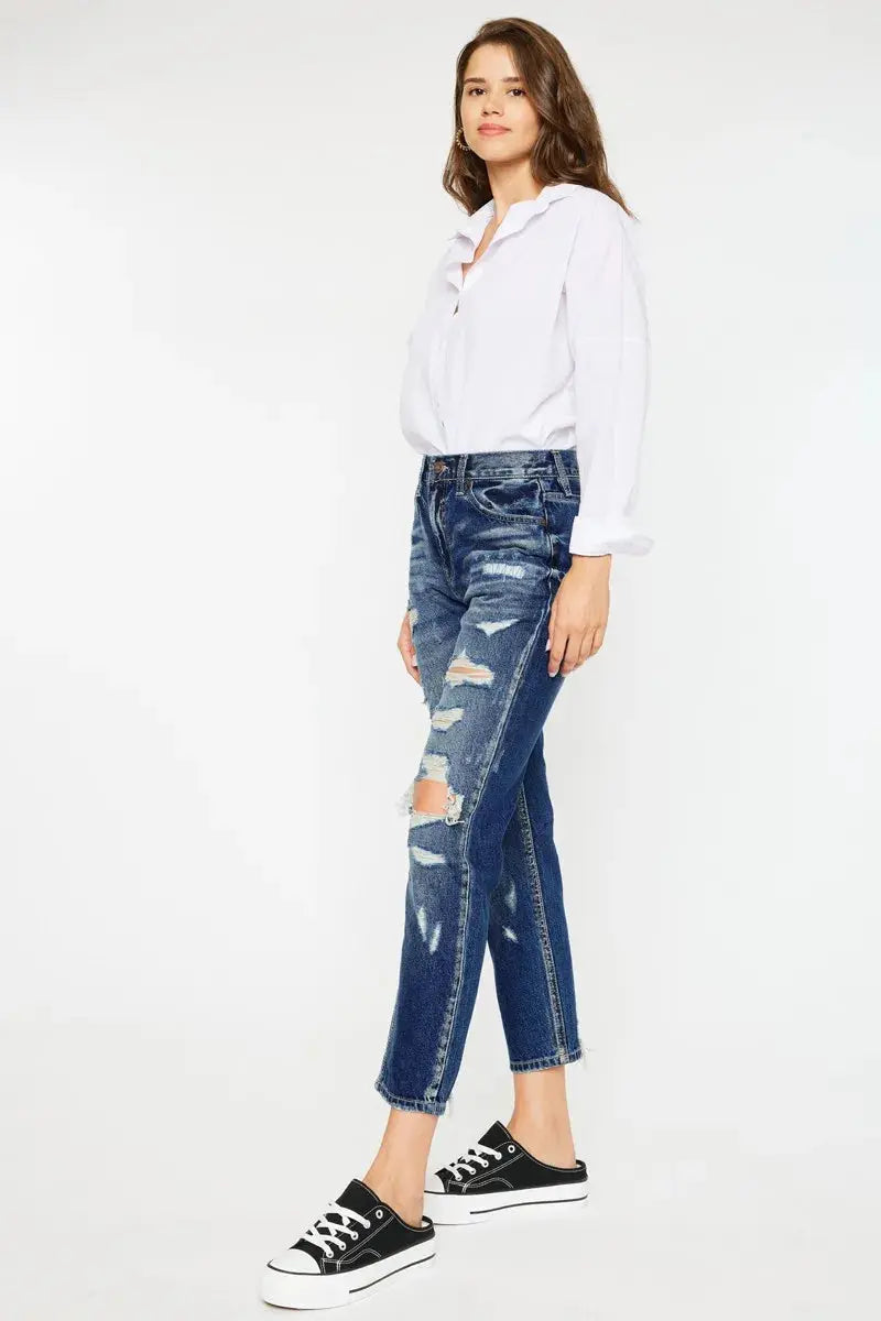 High Rise Distressed Kancan Mom Jeans