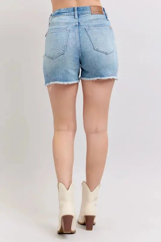 Judy Blue Jeans - Plus Size High Waist Western Embroidery Detail Cut Off Denim Shorts