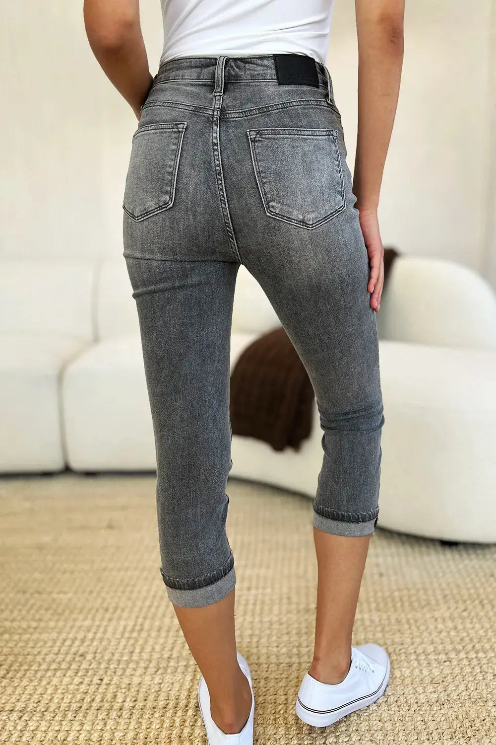 Judy Blue Jeans - Full Size Button Fly High Waist Cuffed Capris