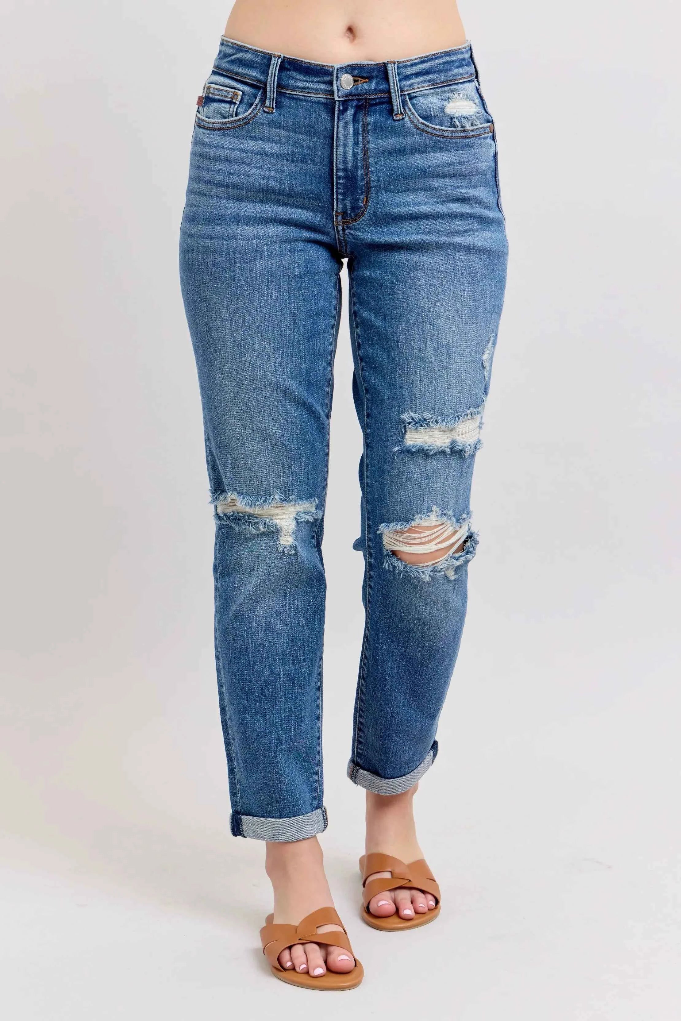 Judy Blue Plus Size Boyfriend Jeans in Vintage Wash for Women