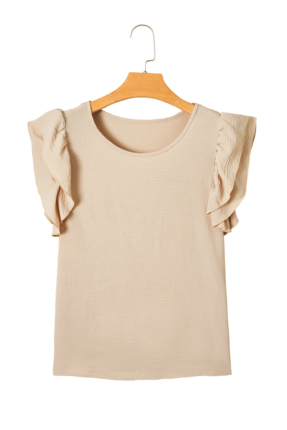 Aqua Ruffle Sleeve Blouse - Clearly Aqua Solid Color Crinkled Top